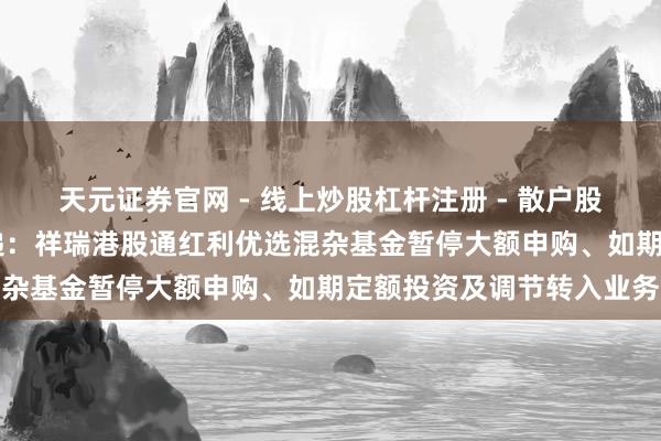 天元证券官网 - 线上炒股杠杆注册 - 散户股票配资怎么开户 公告速递：祥瑞港股通红利优选混杂基金暂停大额申购、如期定额投资及调节转入业务