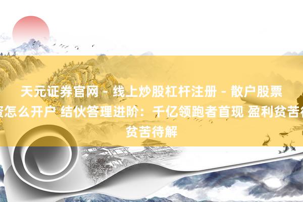 天元证券官网 - 线上炒股杠杆注册 - 散户股票配资怎么开户 结伙答理进阶：千亿领跑者首现 盈利贫苦待解